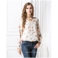 New arrival ladies chiffon blouses elegant design long sleeves printing women blouse